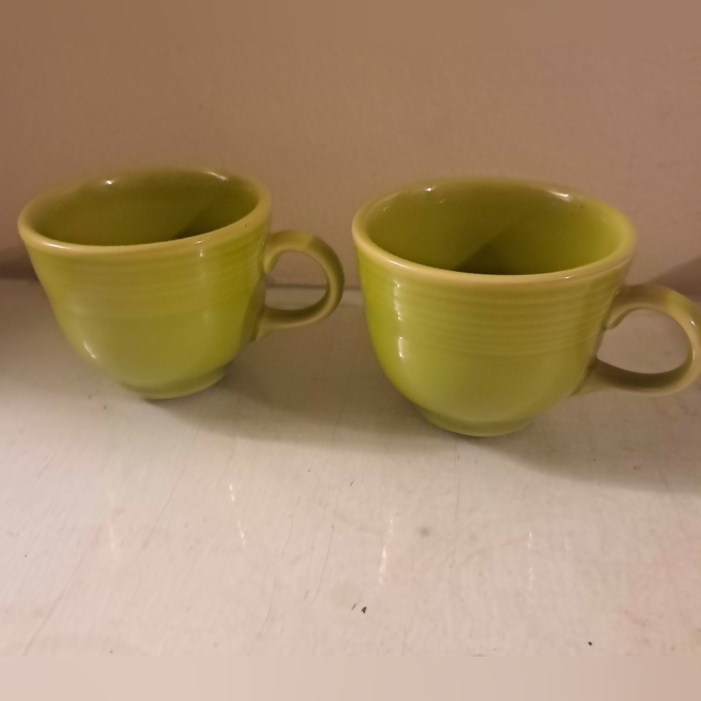 Two Vintage Homer Laughlin Lemongrass Fiestaware Teacups- Excellent Condition